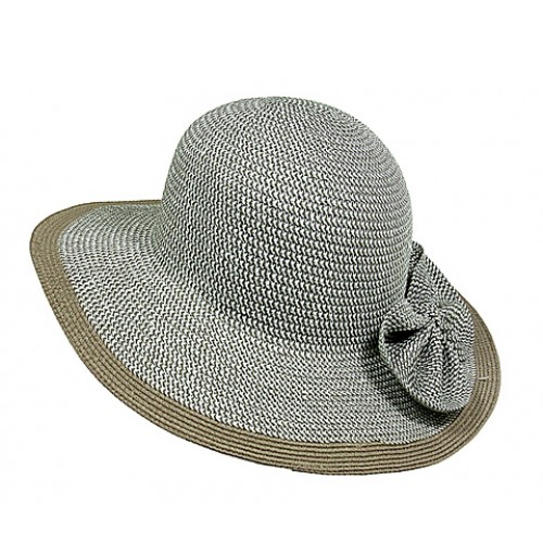 Straw Wide Brim Hat w/ Bow - Brown - HT-M13BN